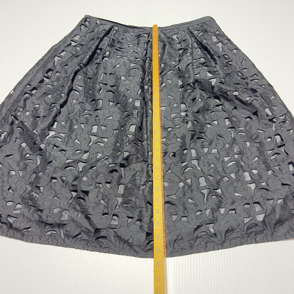 Talbots Pleated 100% Silk Midi Skirt Size 16 Black Eyelet Lace Overlay A Line - Picture 8 of 8
